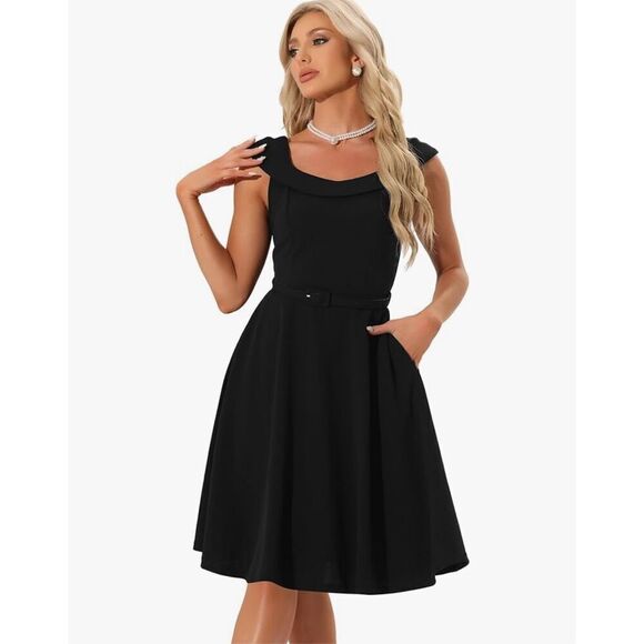 NEW Vintage 1950s Retro Scoop Neck Cocktail Party Swing Dress M - Picture 1 of 7